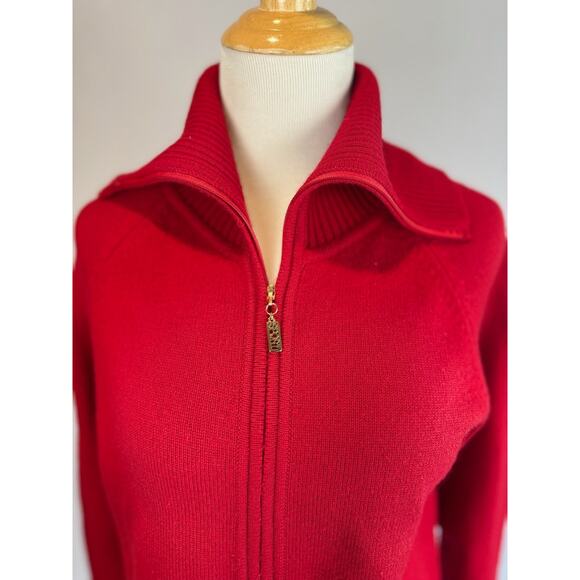 St. John Cashmere Full Zip Knit Cardigan Size P Petite 100% Cashmere Red - Picture 3 of 12